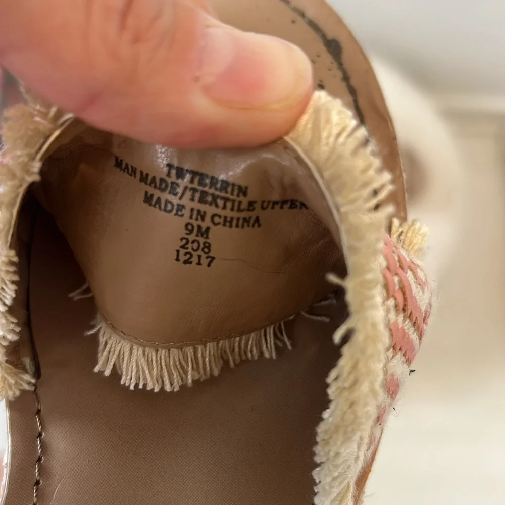 Tommy Hilfiger Pink and Tan Espadrille Wedge Sandals size 9.